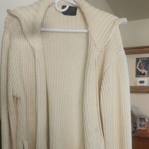 Cream Knit Hooded Sweater Cardigan -